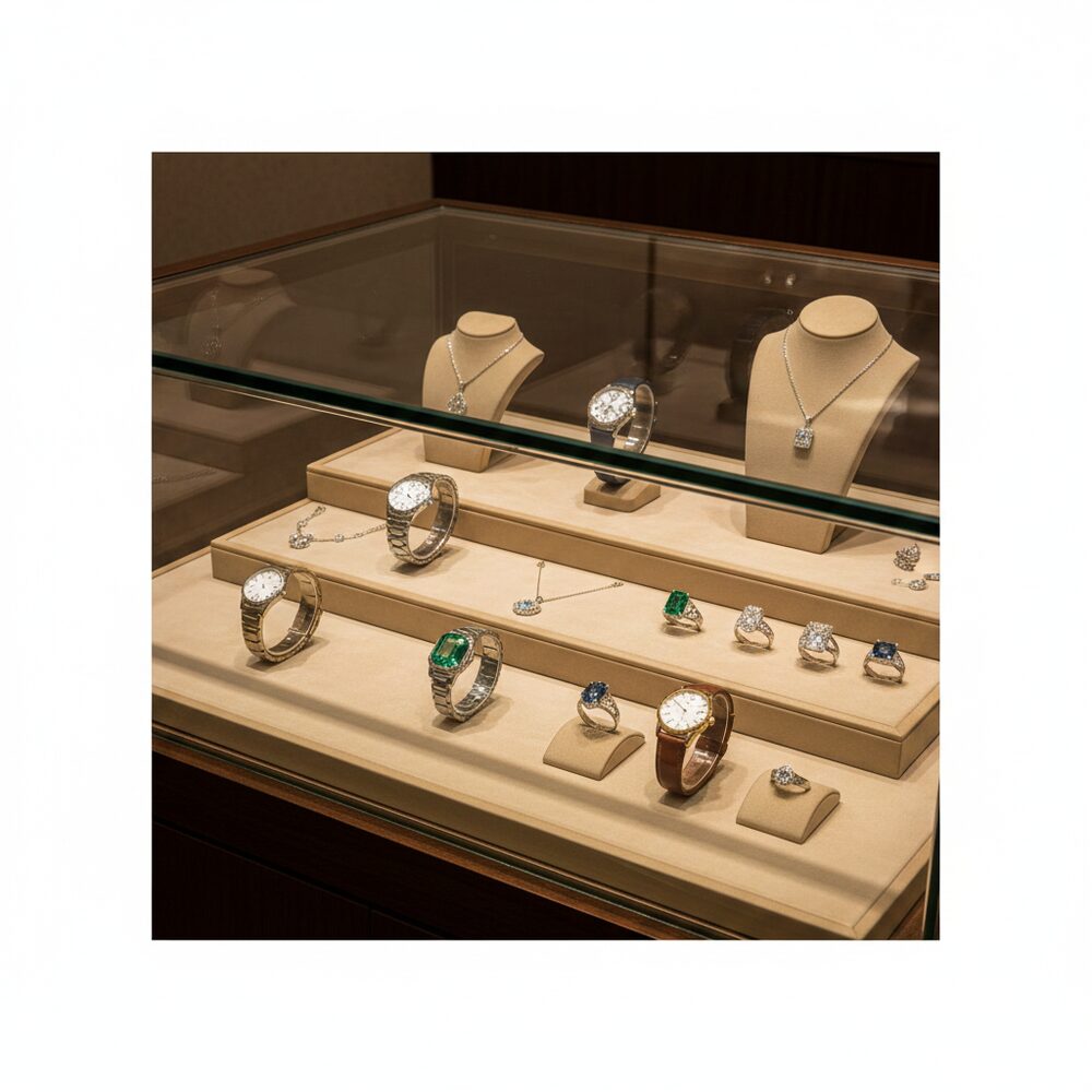 Jewelry display case in DWCC-110000-Per Yard Wallcovering with Backing