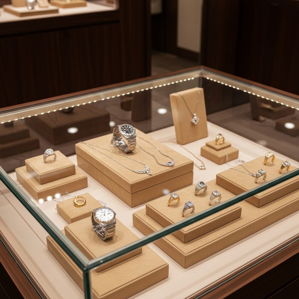 Jewelry display case in DWCC-110200-Per Yard Wallcovering with Backing