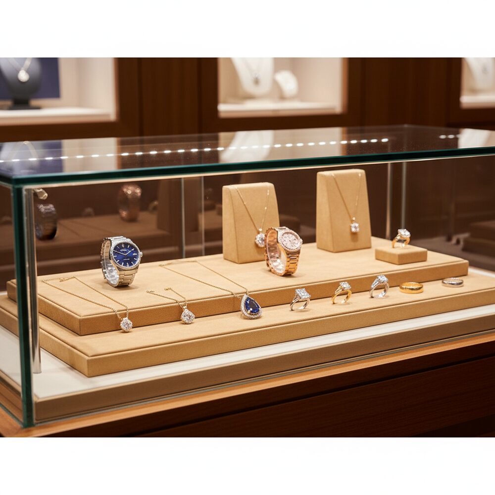Jewelry display case in DWCC-111800-Per Yard Wallcovering with Backing