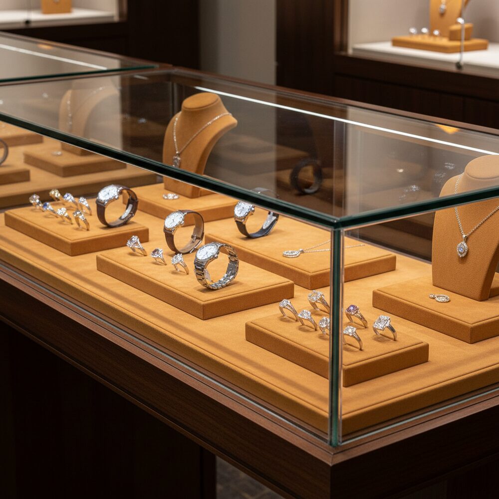 Jewelry display case in DWCC-112050-Per Yard Wallcovering with Backing