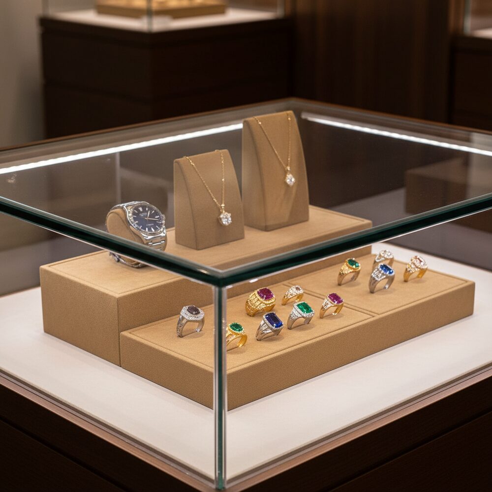 Jewelry display case in DWCC-112090-Per Yard Wallcovering with Backing