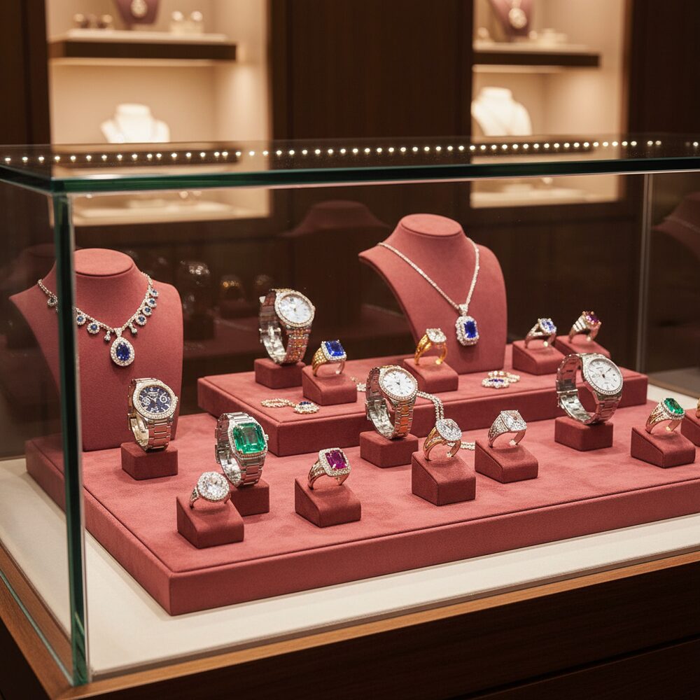Jewelry display case in DWCC-112150-Per Yard Wallcovering with Backing