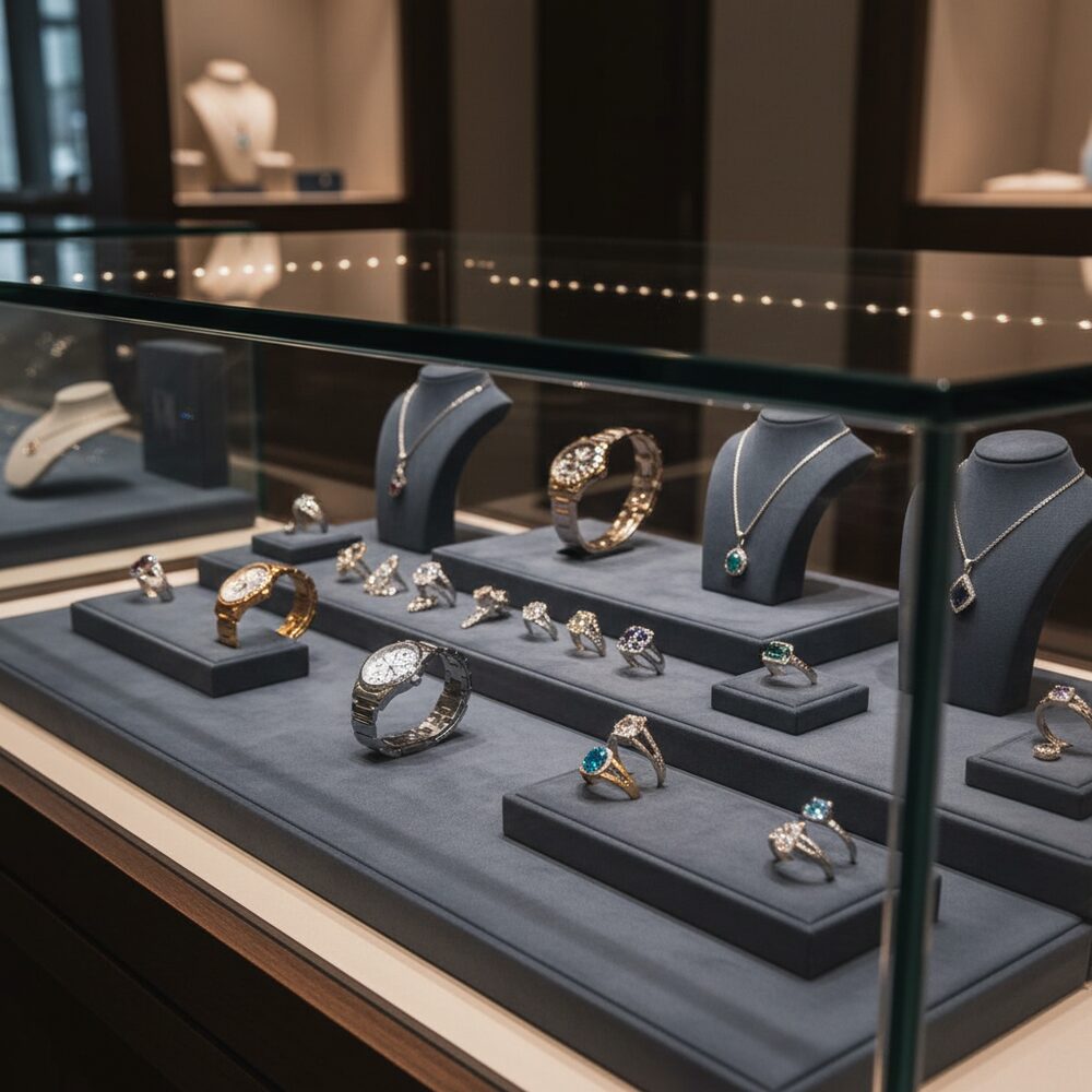 Jewelry display case in DWCC-112160-Per Yard Wallcovering with Backing