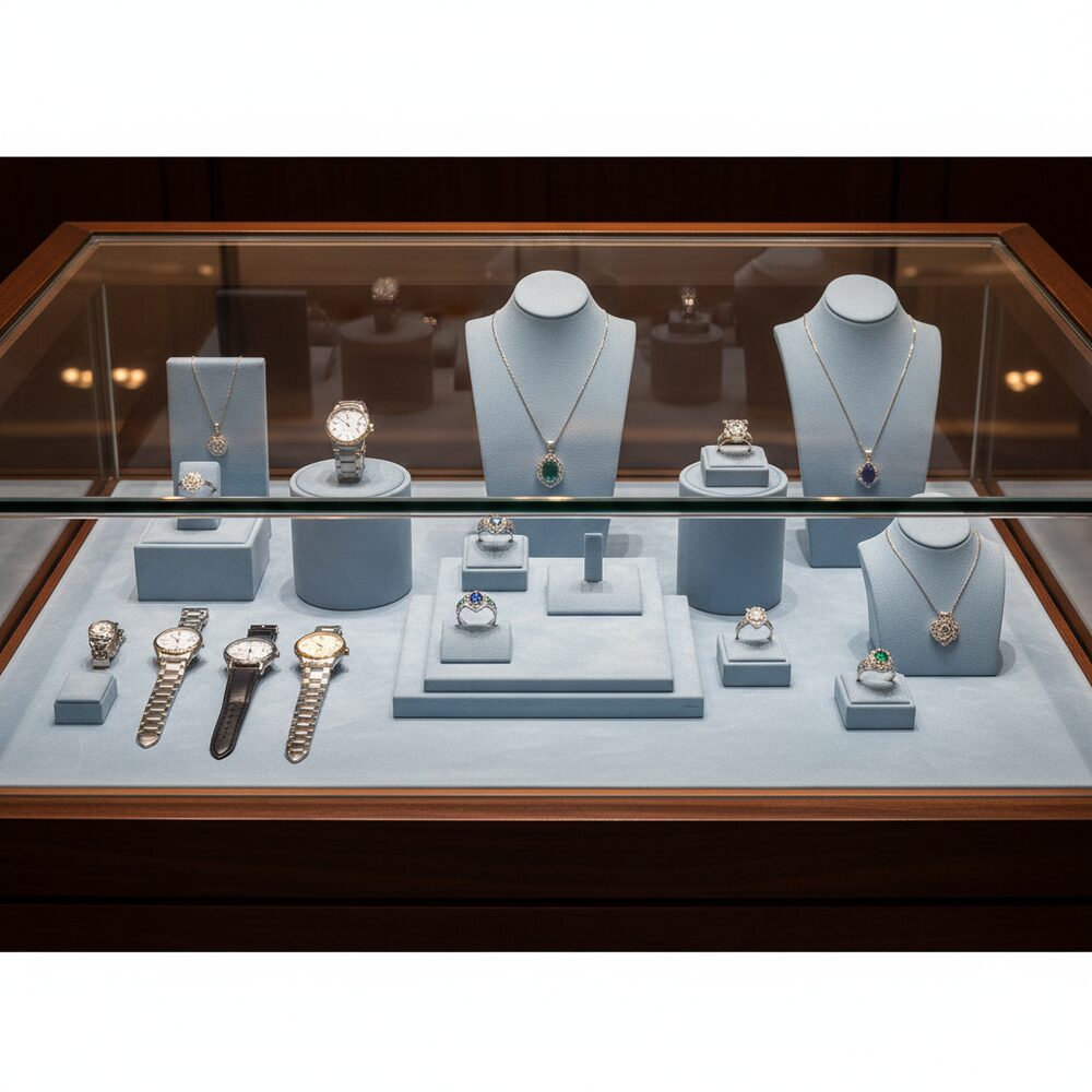 Jewelry display case in DWCC-112180-Per Yard Wallcovering with Backing