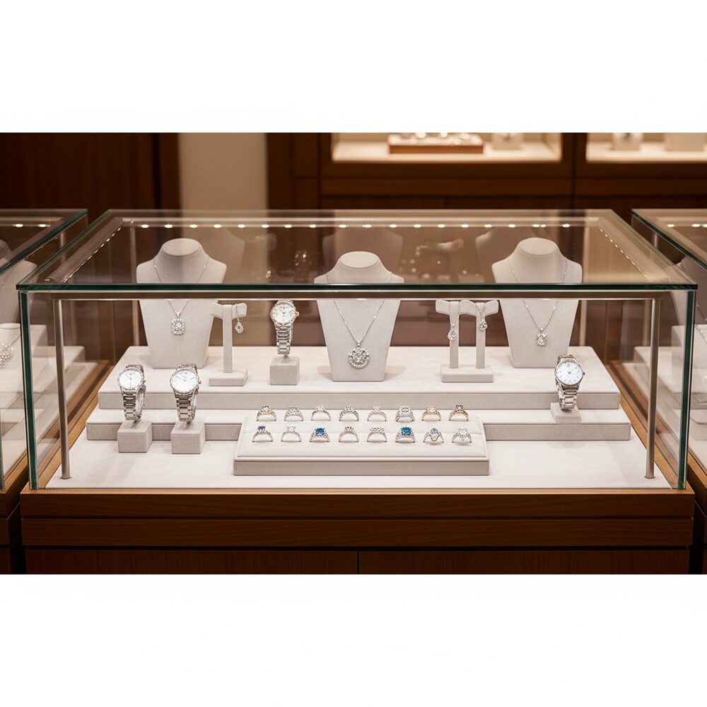 Jewelry display case in DWCC-112220-Per Yard Wallcovering with Backing
