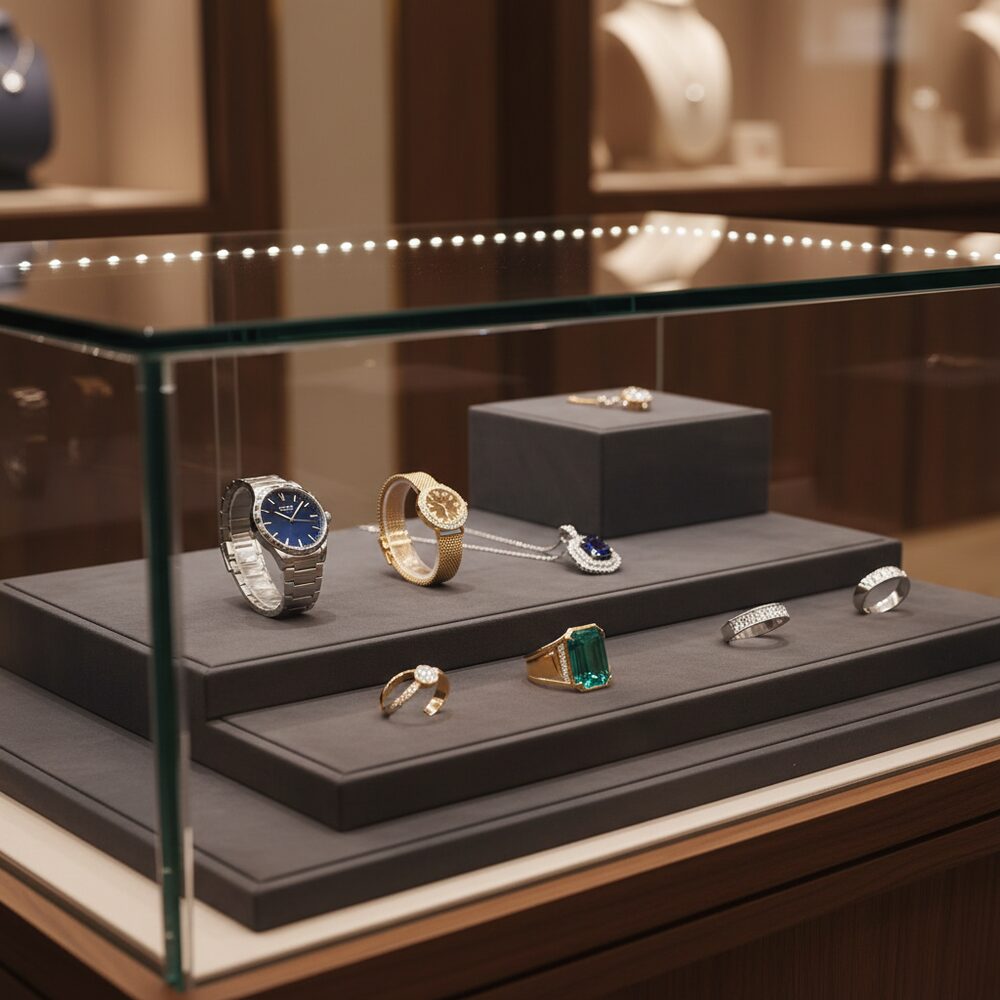 Jewelry display case in DWCC-112240-Per Yard Wallcovering with Backing