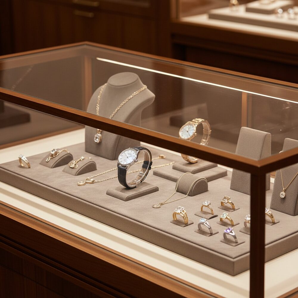 Jewelry display case in DWCC-112280-Per Yard Wallcovering with Backing