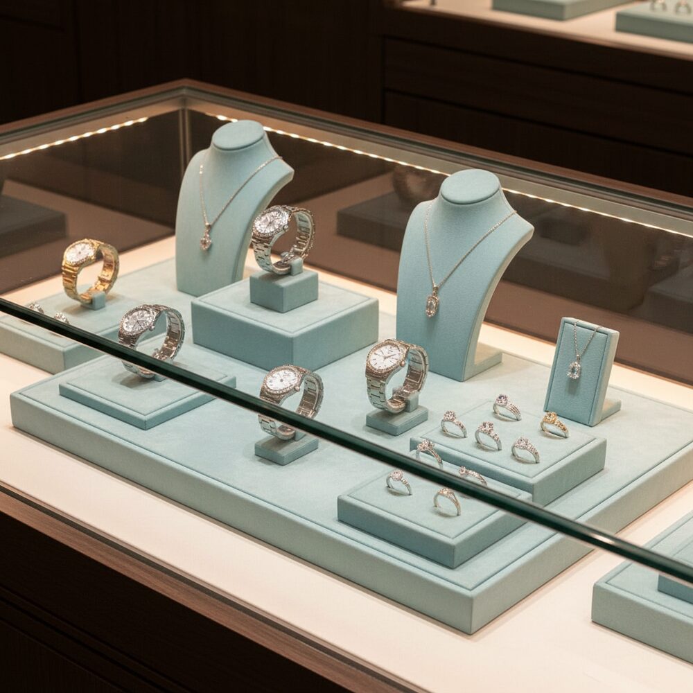 Jewelry display case in DWCC-112350-Per Yard Wallcovering with Backing