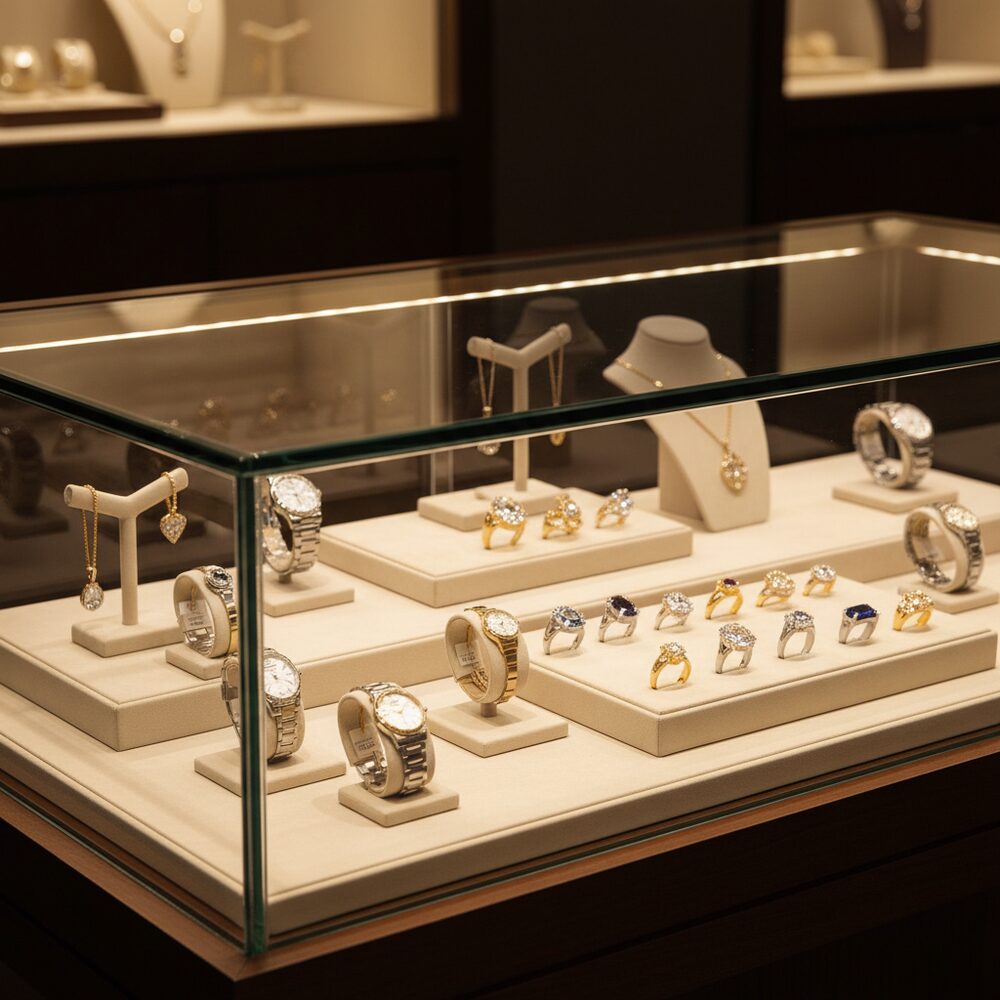 Jewelry display case in DWCC-112380-Per Yard Wallcovering with Backing