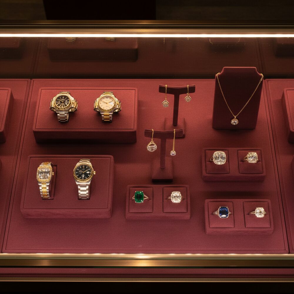 Jewelry display case in DWCC-112800-Per Yard Wallcovering with Backing