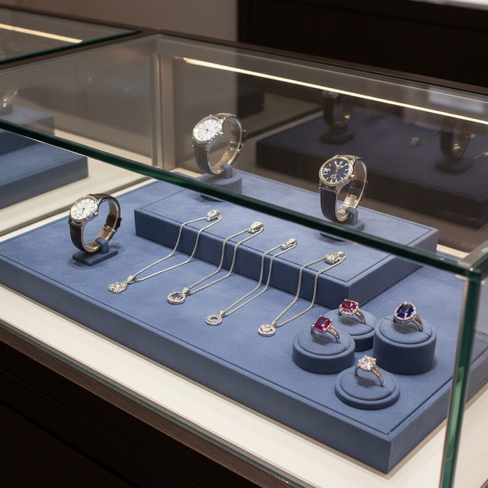 Jewelry display case in DWCC-113000-Per Yard Wallcovering with Backing