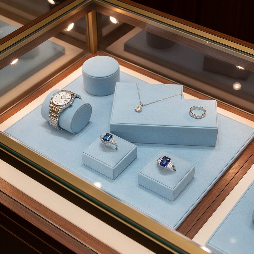 Jewelry display case in DWCC-114200-Per Yard Wallcovering with Backing