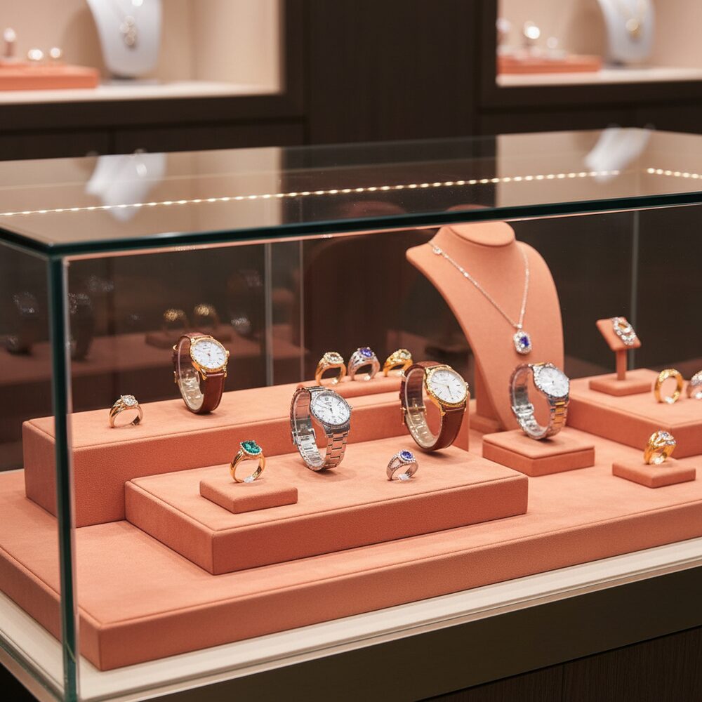 Jewelry display case in DWCC-114600-Per Yard Wallcovering with Backing