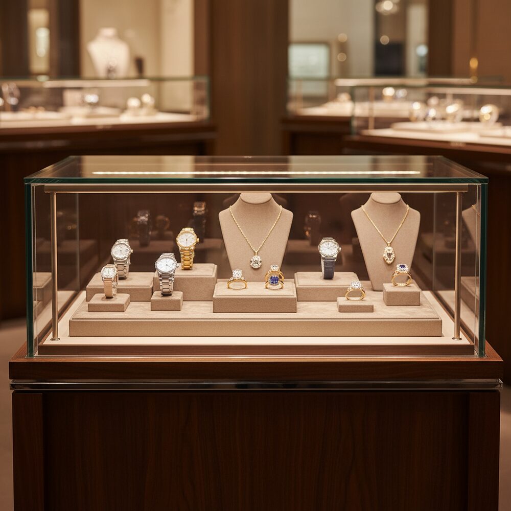 Jewelry display case in DWCC-115200-Per Yard Wallcovering with Backing