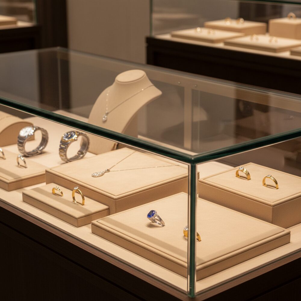 Jewelry display case in DWCC-116000-Per Yard Wallcovering with Backing