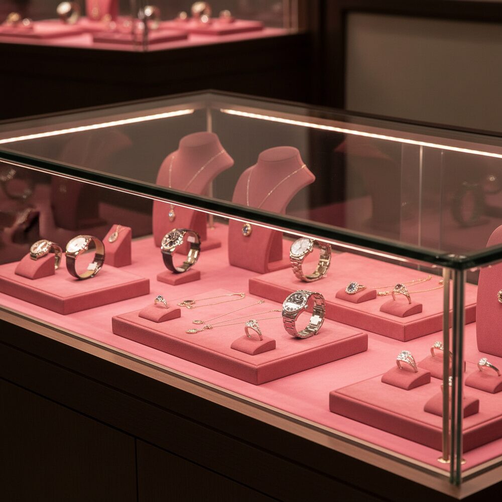 Jewelry display case in DWCC-116400-Per Yard Wallcovering with Backing