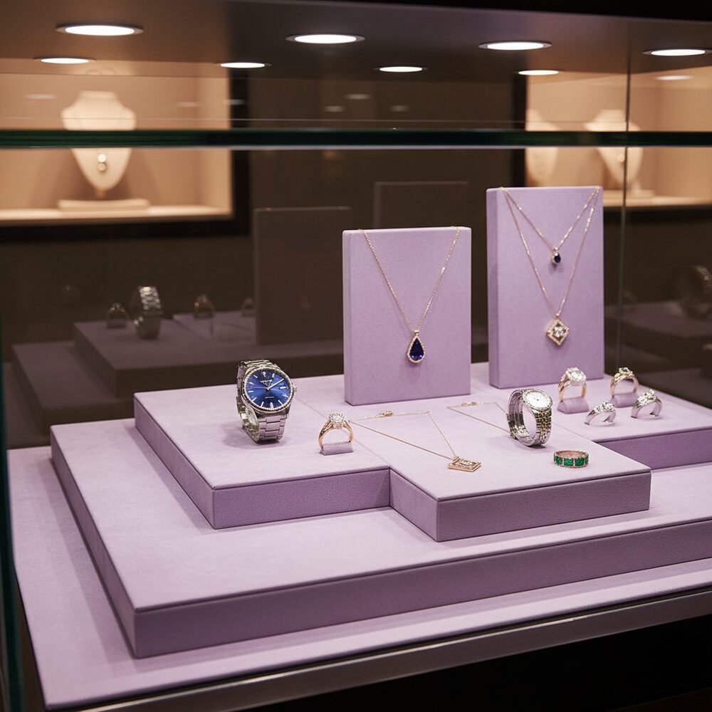 Jewelry display case in DWCC-116600-Per Yard Wallcovering with Backing