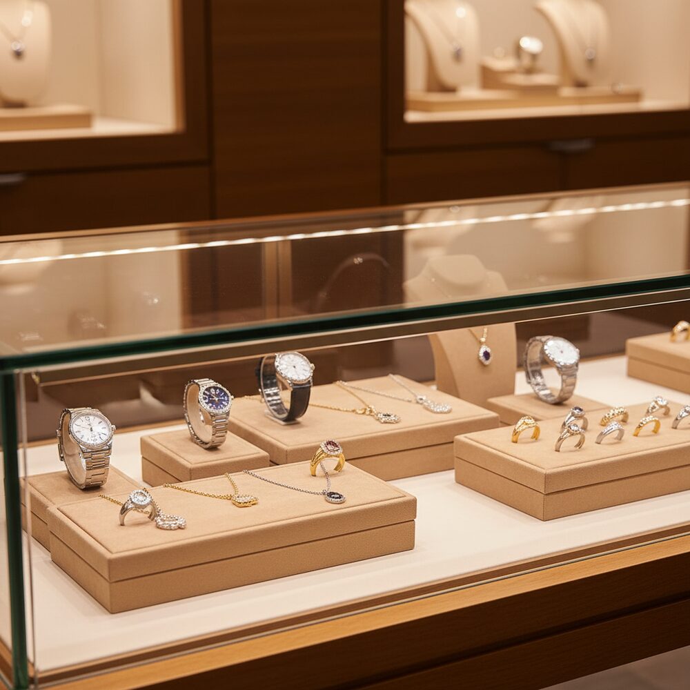 Jewelry display case in DWCC-116800-Per Yard Wallcovering with Backing