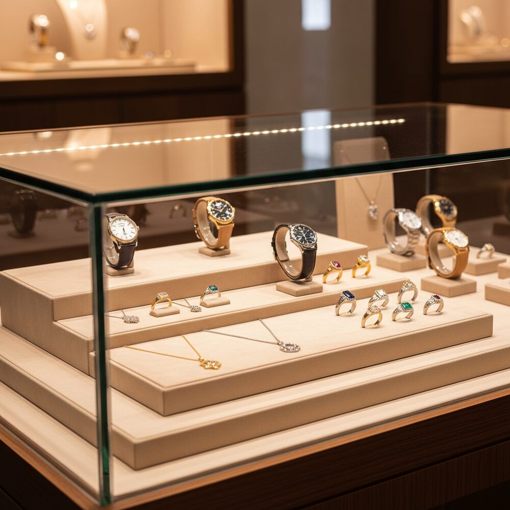 Jewelry display case in DWCC-117200-Per Yard Wallcovering with Backing
