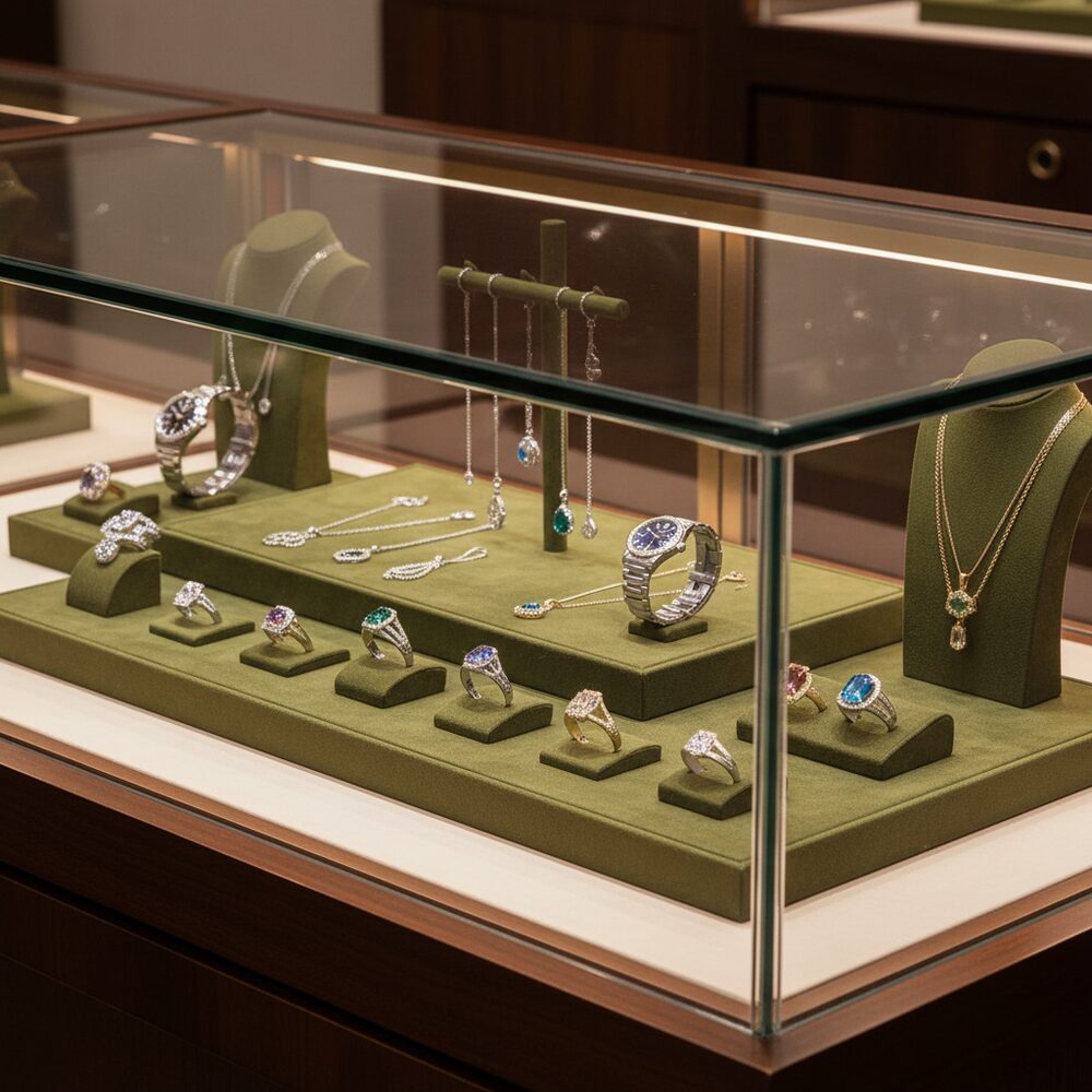 Jewelry display case in DWCC-117400-Per Yard Wallcovering with Backing