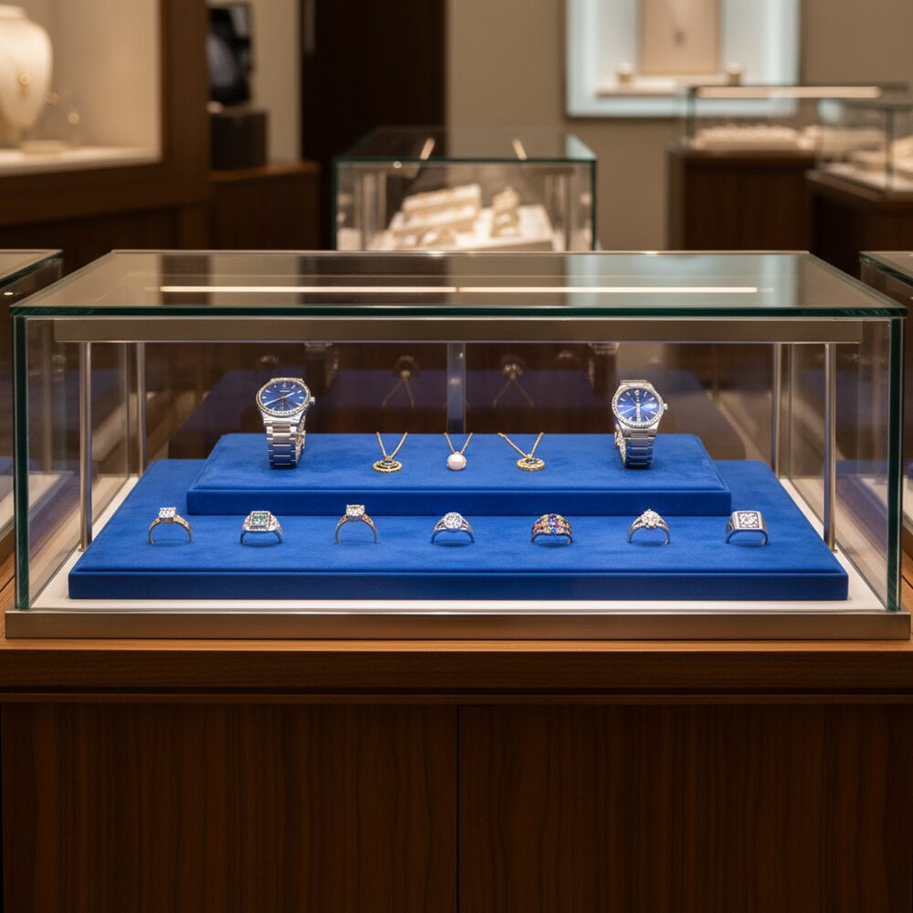 Jewelry display case in DWCC-490200-Per Yard Wallcovering with Backing