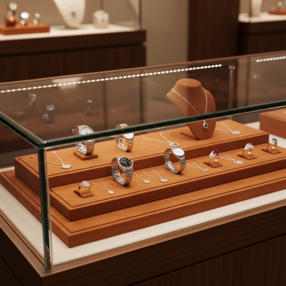 Jewelry display case in DWCC-90000-Per Yard Wallcovering with Backing