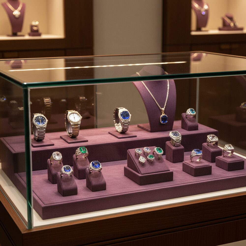 Jewelry display case in DWCC-91000-Per Yard Wallcovering with Backing