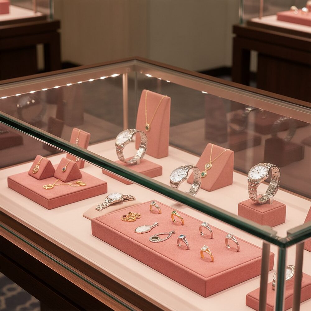 Jewelry display case in DWCC-92200-Per Yard Wallcovering with Backing