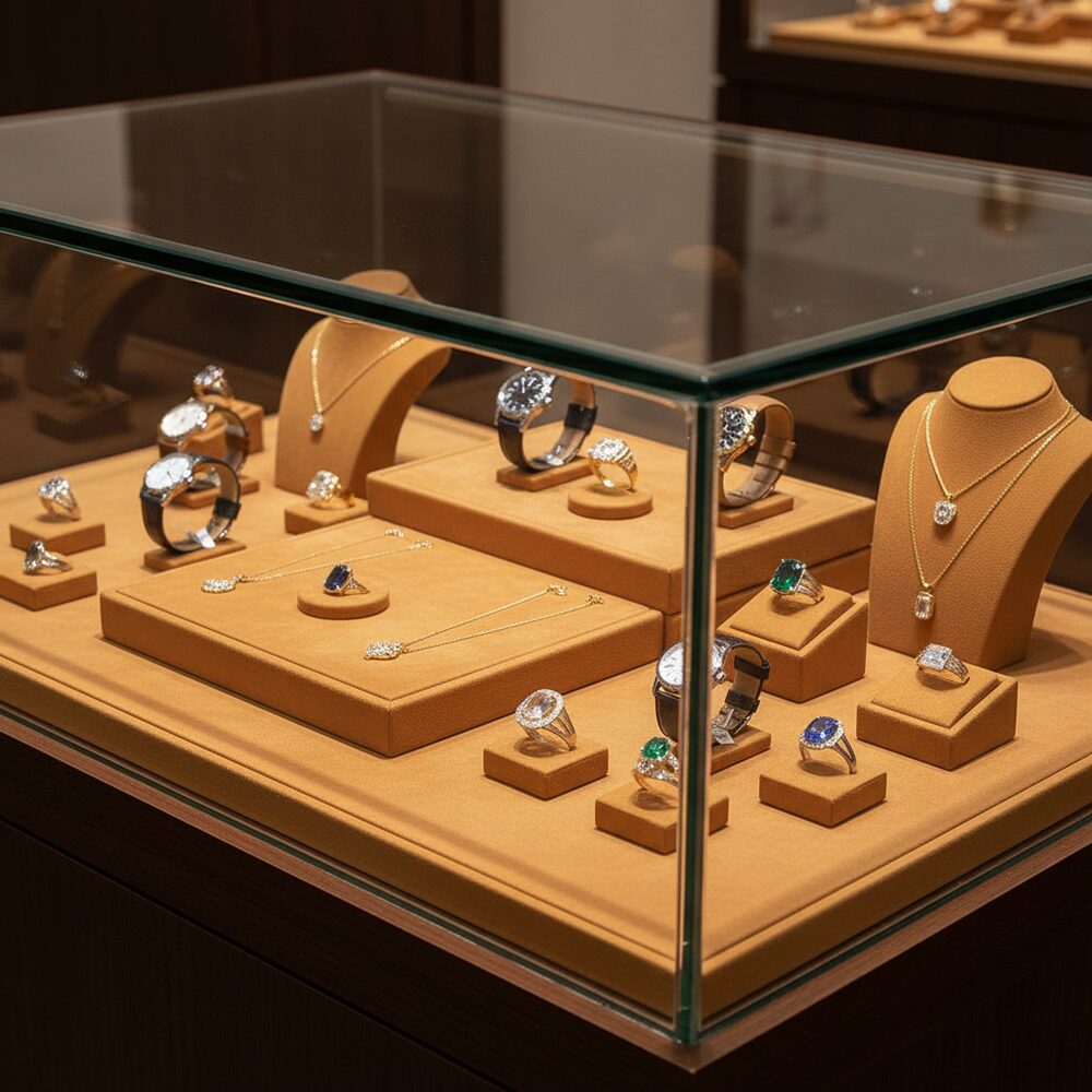 Jewelry display case in DWCC-93200-Per Yard Wallcovering with Backing