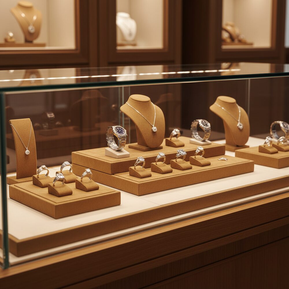 Jewelry display case in DWCC-93800-Per Yard Wallcovering with Backing