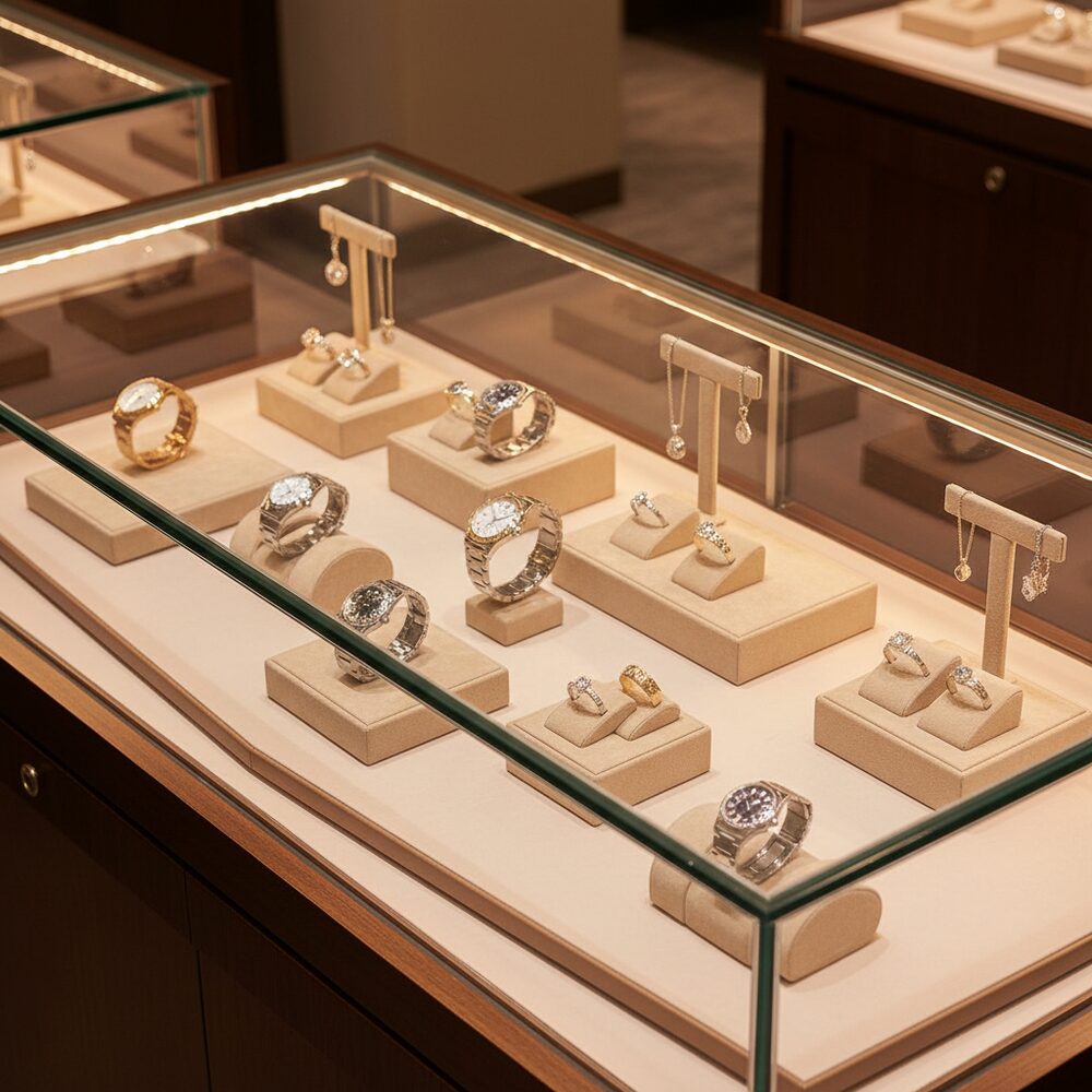Jewelry display case in DWCC-94000-Per Yard Wallcovering with Backing