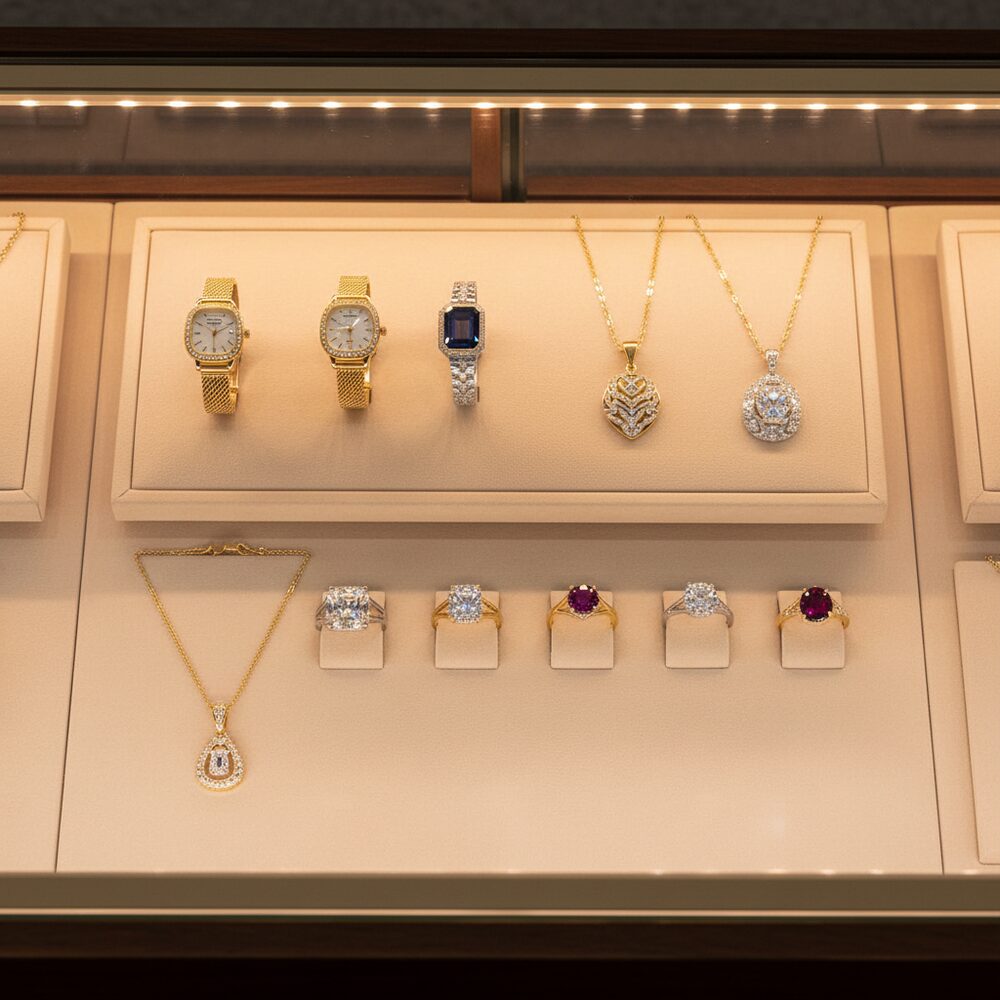 Jewelry display case in DWCC-94400-Per Yard Wallcovering with Backing