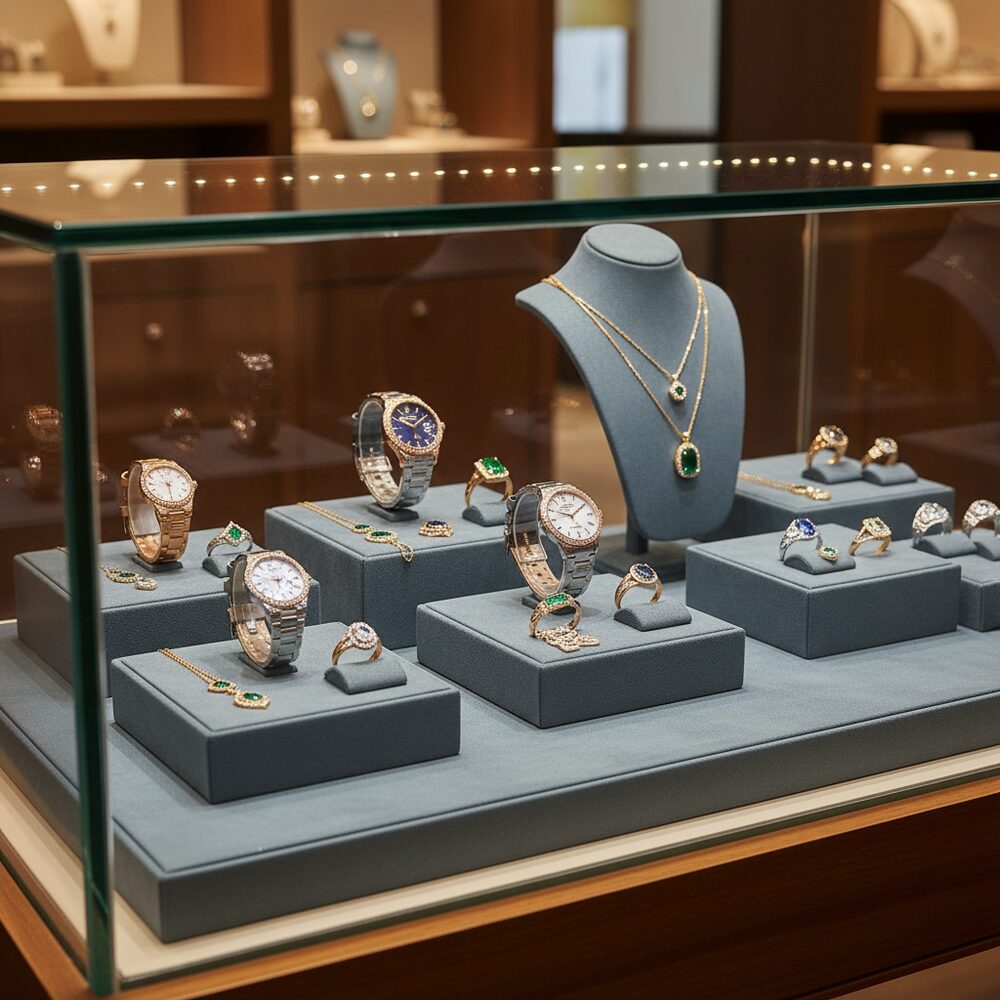 Jewelry display case in DWCC-94800-Per Yard Wallcovering with Backing