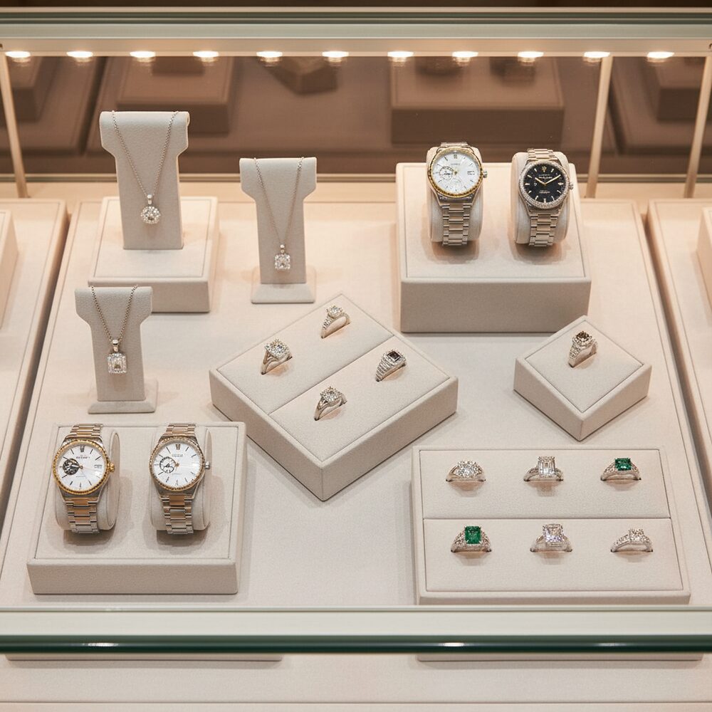 Jewelry display case in DWCC-95200-Per Yard Wallcovering with Backing