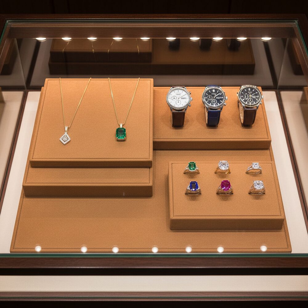 Jewelry display case in DWCC-95400-Per Yard Wallcovering with Backing