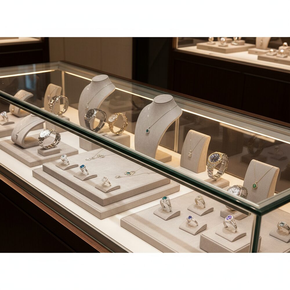 Jewelry display case in DWCC-95800-Per Yard Wallcovering with Backing