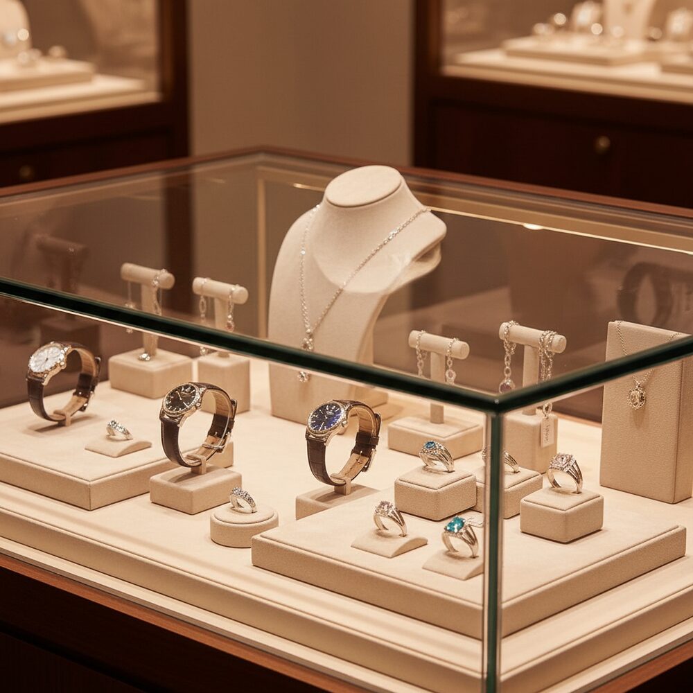Jewelry display case in DWCC-97600-Per Yard Wallcovering with Backing