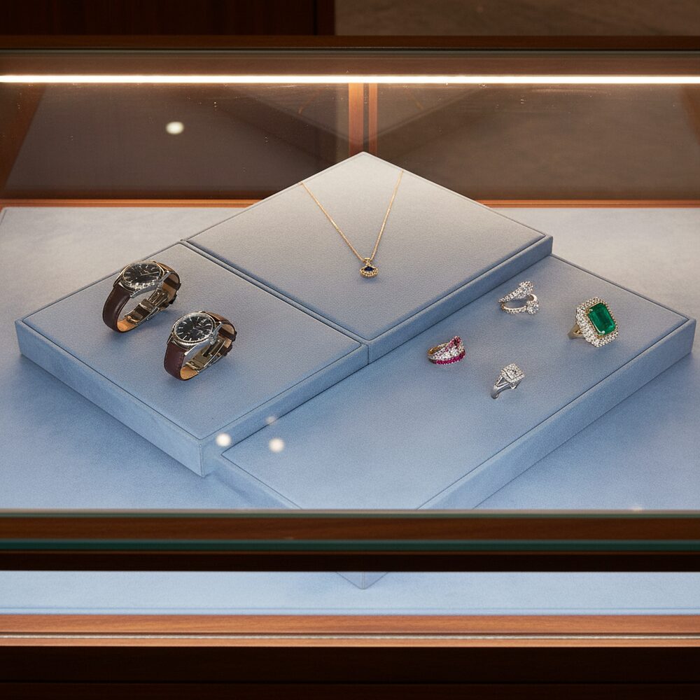 Jewelry display case in DWCC-97800-Per Yard Wallcovering with Backing