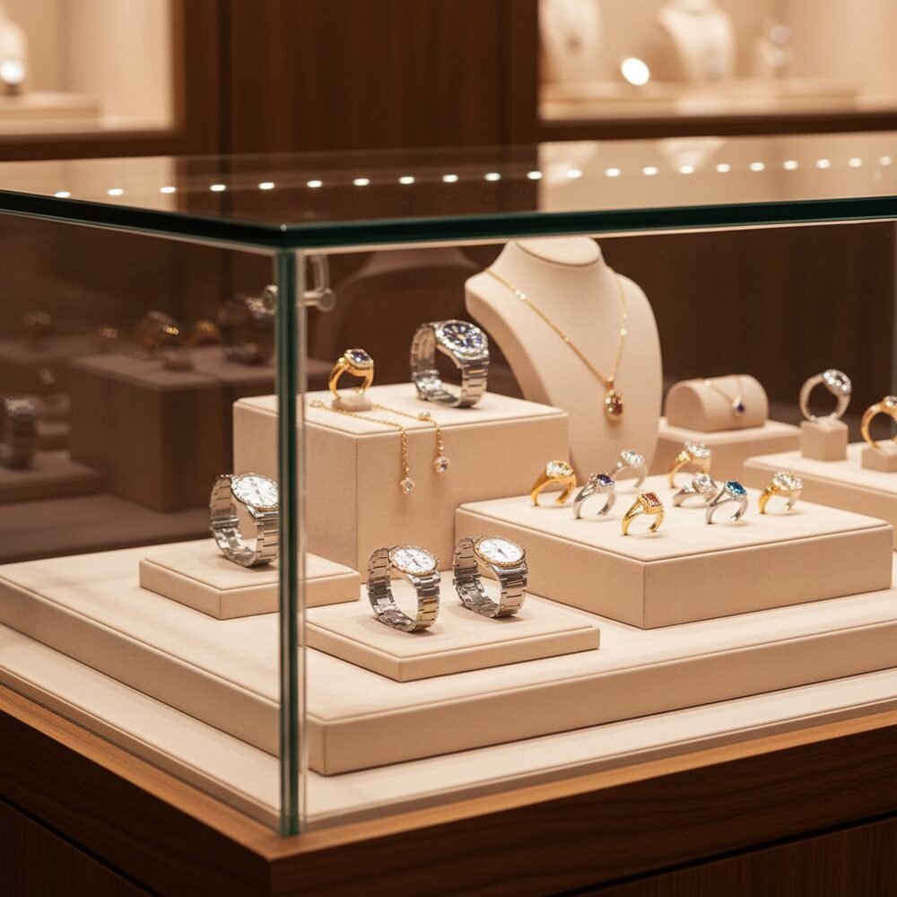 Jewelry display case in DWCC-98400-Per Yard Wallcovering with Backing