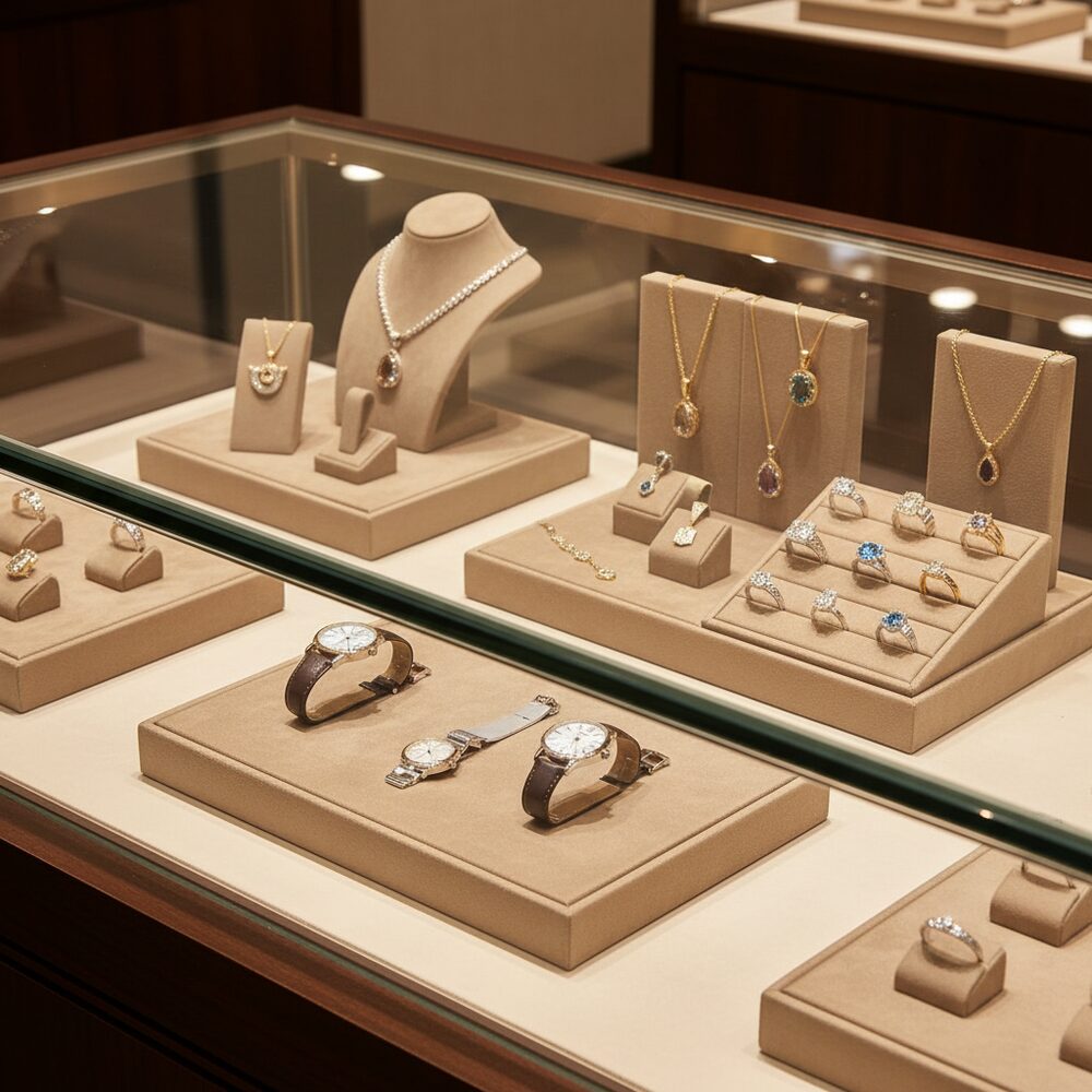Jewelry display case in DWCC-99000-Per Yard Wallcovering with Backing