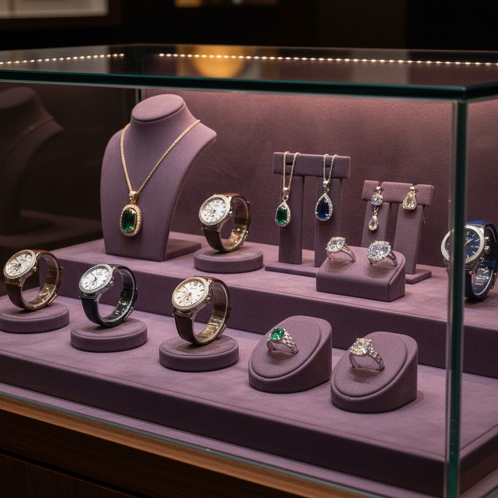 Jewelry display case in DWCC-99200-Per Yard Wallcovering with Backing