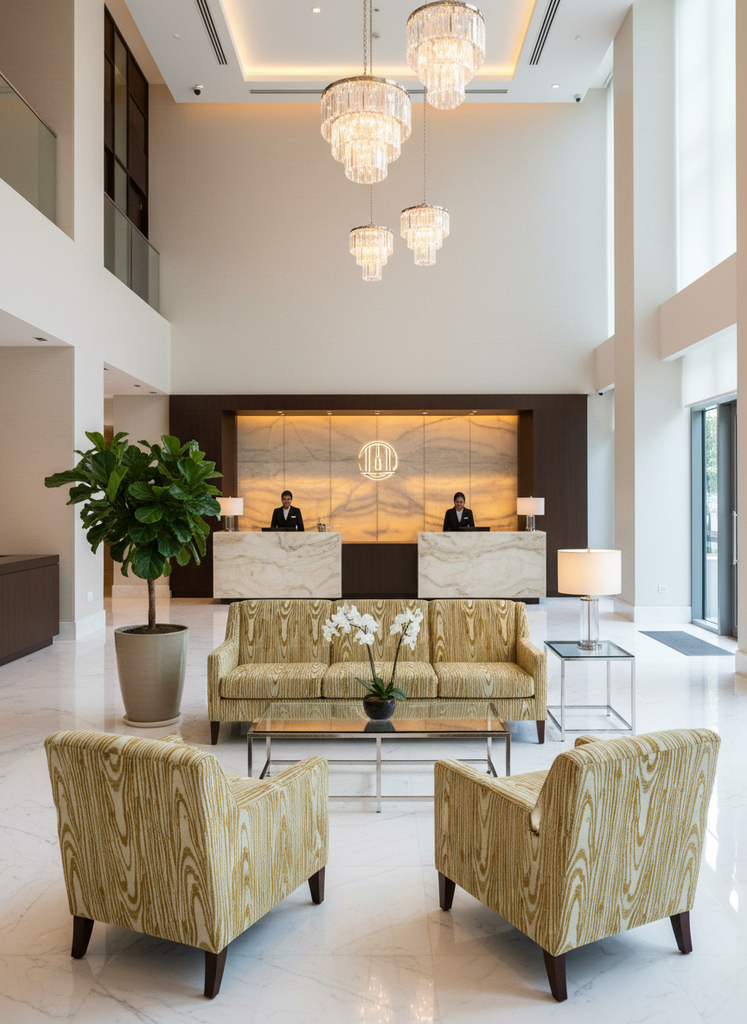 Chesterfield Fawn Hotel Lobby Setting | Architectural Fabrics