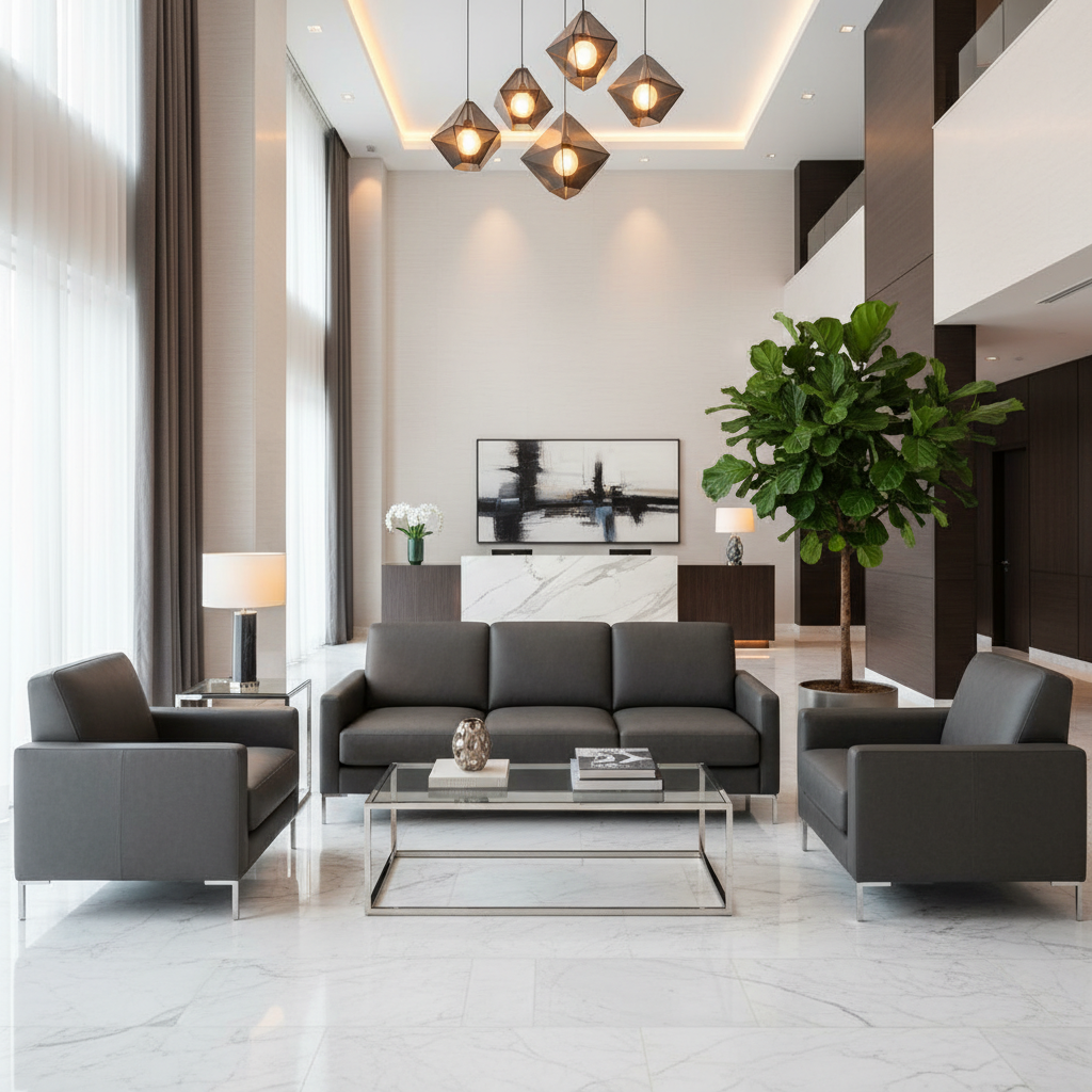 Wytheville Pewter Hotel Lobby Setting | Architectural Fabrics