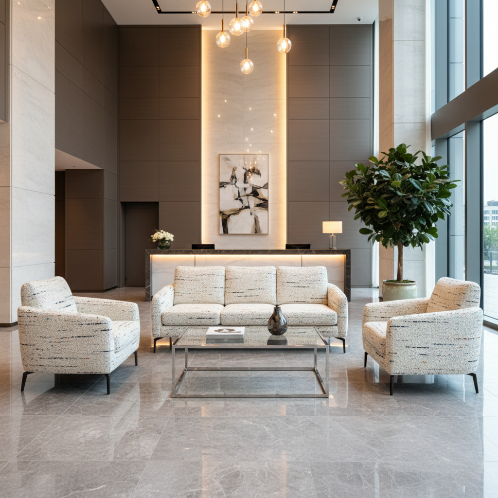 Smithfield White Off-White Hotel Lobby Setting | Architectural Fabrics
