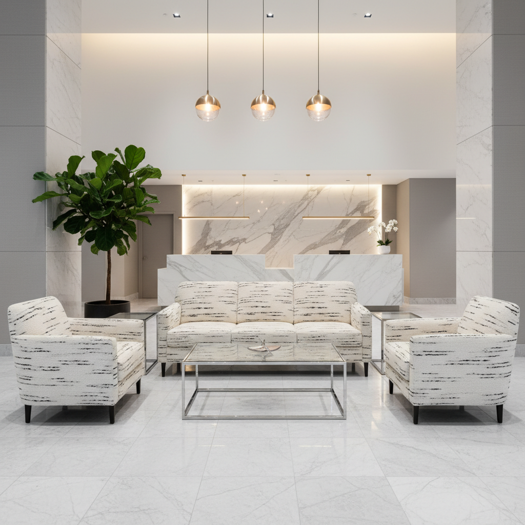 Salem White Off-White Hotel Lobby Setting | Architectural Fabrics