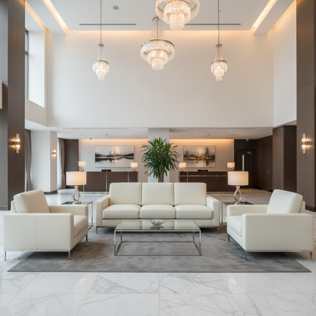 Big Stone Gap Smoke White Hotel Lobby Setting | Architectural Fabrics