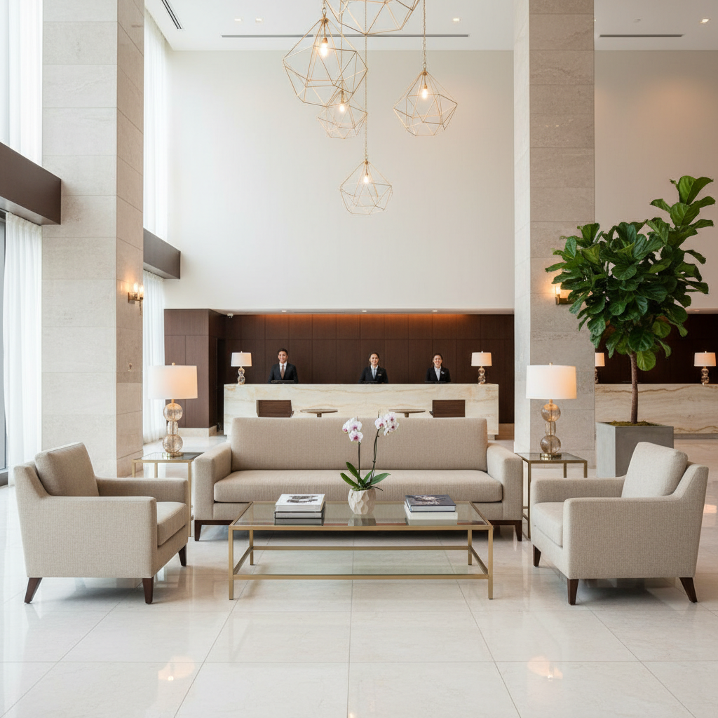 Bedford Champagne Hotel Lobby Setting | Architectural Fabrics