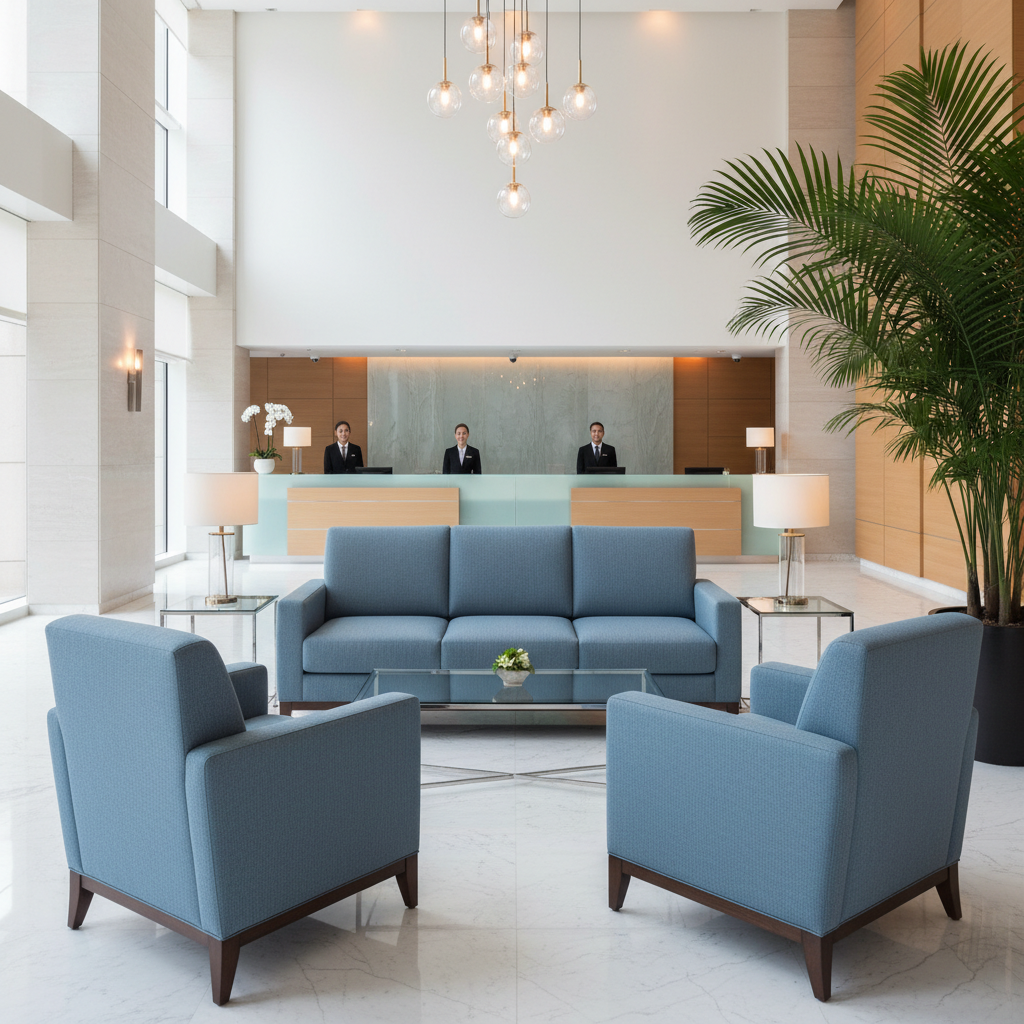 Bedford Turquoise Hotel Lobby Setting | Architectural Fabrics