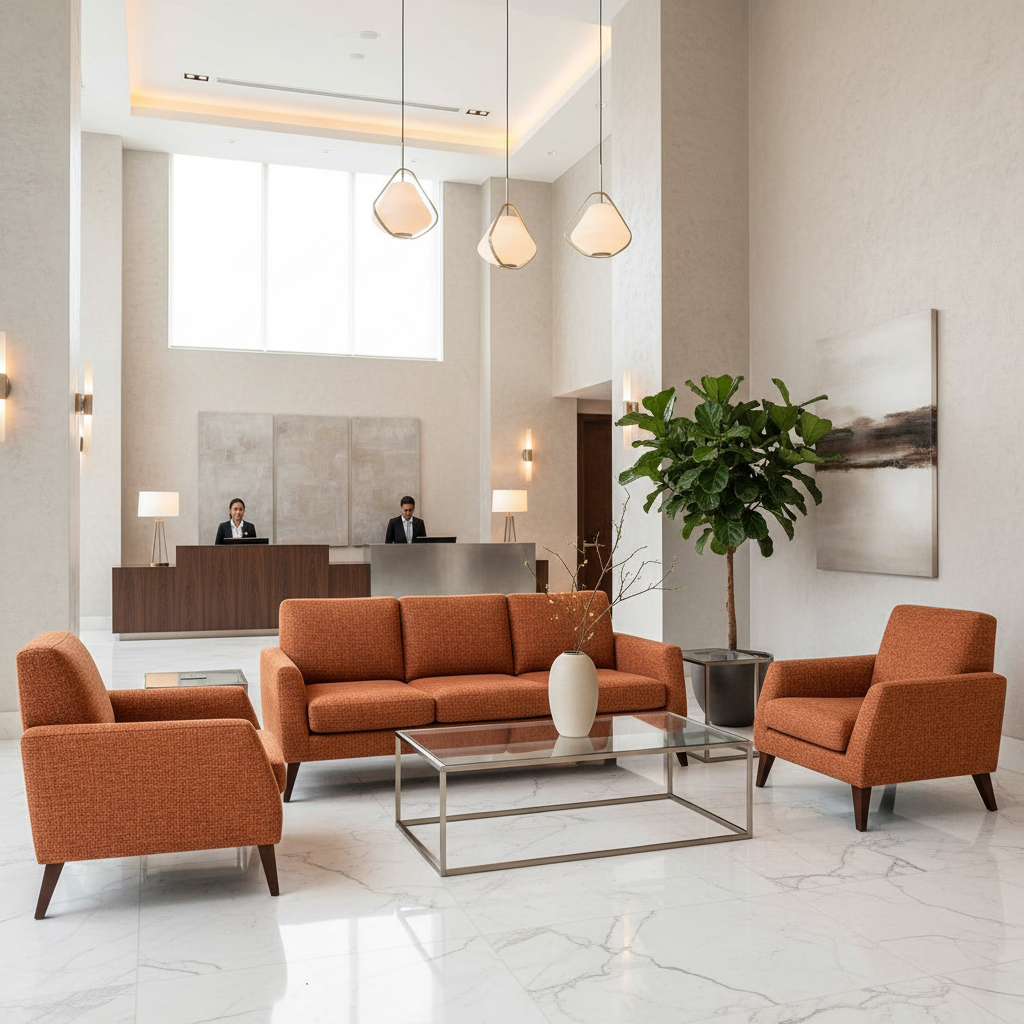 Rocky Mount Brilliant-Orange Hotel Lobby Setting | Architectural Fabrics
