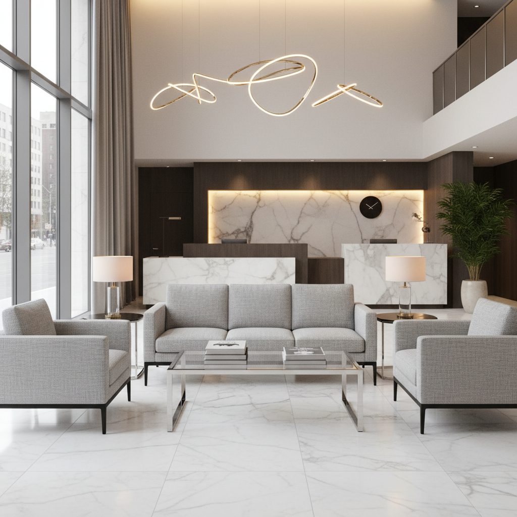 Oilville Grey Hotel Lobby Setting | Architectural Fabrics